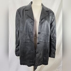 Modern Essentials 100% Leather Jacket Blazer Black  Womens XL Y2k Mobwife Goth